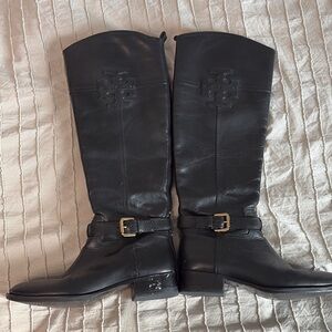 Tory Burch Black Leather Riding Boots